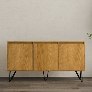 English Elm Hunter Oak Veneer Sideboard with Hairpin Legs for Modern Dining Room Storage B136P529277