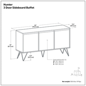 English Elm Hunter Oak Veneer Sideboard with Hairpin Legs for Modern Dining Room Storage B136P529277