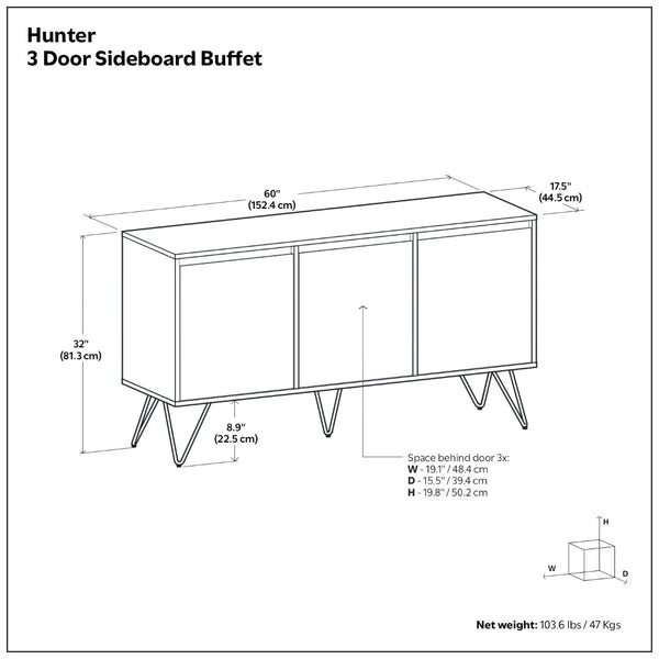 English Elm Hunter Oak Veneer Sideboard with Hairpin Legs for Modern Dining Room Storage B136P529277