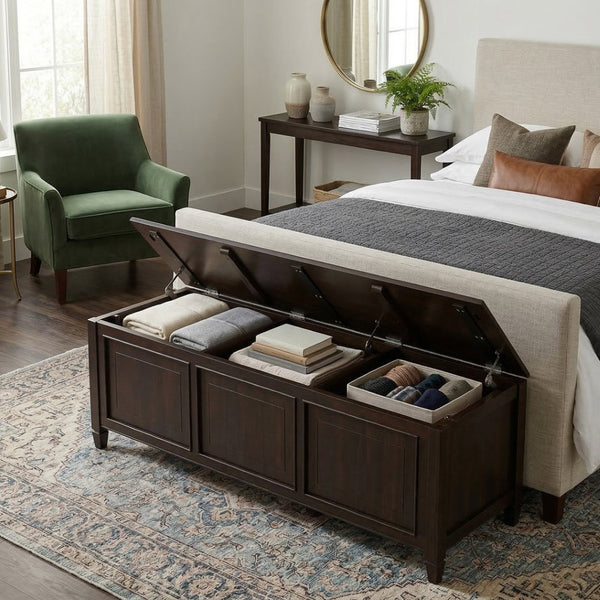 English Elm Connaught Solid Wood British Colonial Storage Trunk Bench for Entryway or Living Room B136P529278
