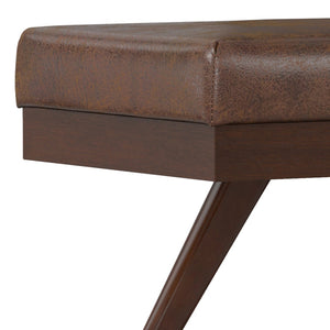 English Elm Chanelle Mid-century Bench Ottoman Vegan Leather Upholstered Rubberwood Legs Entryway B136P529279