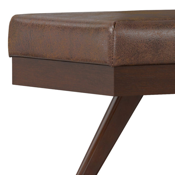 English Elm Chanelle Mid-century Bench Ottoman Vegan Leather Upholstered Rubberwood Legs Entryway B136P529279