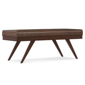 English Elm Chanelle Mid-century Bench Ottoman Vegan Leather Upholstered Rubberwood Legs Entryway B136P529279