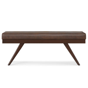 English Elm Chanelle Mid-century Bench Ottoman Vegan Leather Upholstered Rubberwood Legs Entryway B136P529279