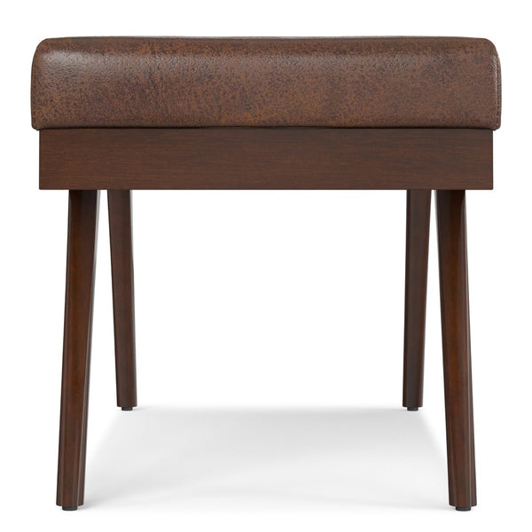 English Elm Chanelle Mid-century Bench Ottoman Vegan Leather Upholstered Rubberwood Legs Entryway B136P529279