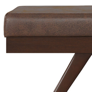 English Elm Chanelle Mid-century Bench Ottoman Vegan Leather Upholstered Rubberwood Legs Entryway B136P529279