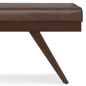 English Elm Chanelle Mid-century Bench Ottoman Vegan Leather Upholstered Rubberwood Legs Entryway B136P529279