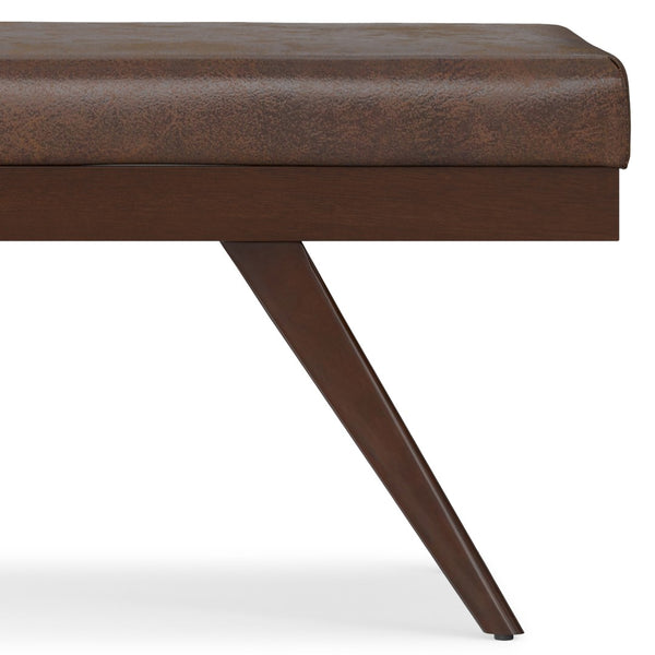English Elm Chanelle Mid-century Bench Ottoman Vegan Leather Upholstered Rubberwood Legs Entryway B136P529279