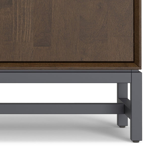 English Elm Banting Walnut Wood Entryway Cabinet with Open Cubbies and Graphite Metal Frame B136P529280