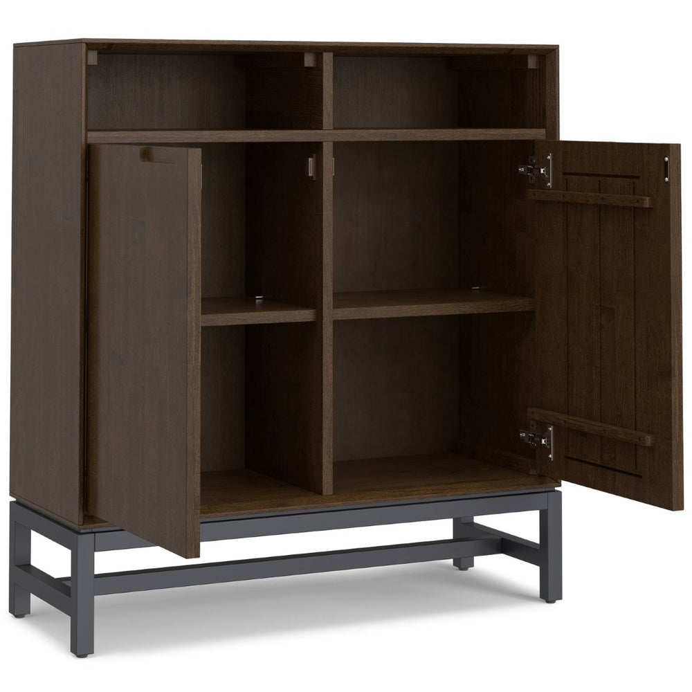 English Elm Banting Walnut Wood Entryway Cabinet with Open Cubbies and Graphite Metal Frame B136P529280
