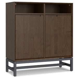 English Elm Banting Walnut Wood Entryway Cabinet with Open Cubbies and Graphite Metal Frame B136P529280