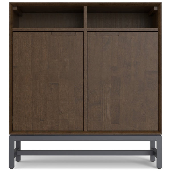 English Elm Banting Walnut Wood Entryway Cabinet with Open Cubbies and Graphite Metal Frame B136P529280