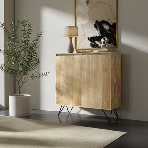 English Elm Hunter Solid Mango Wood Storage Cabinet with Hairpin Legs for Living Room or Entryway B136P529281