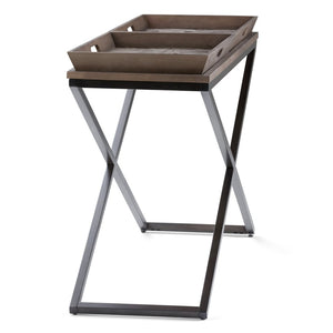 English Elm Damien Elm Wood Entryway Console Table with X-base and Removable Storage Trays B136P529282