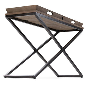 English Elm Damien Elm Wood Entryway Console Table with X-base and Removable Storage Trays B136P529282