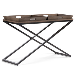 English Elm Damien Elm Wood Entryway Console Table with X-base and Removable Storage Trays B136P529282