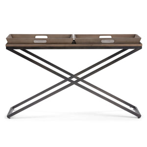 English Elm Damien Elm Wood Entryway Console Table with X-base and Removable Storage Trays B136P529282
