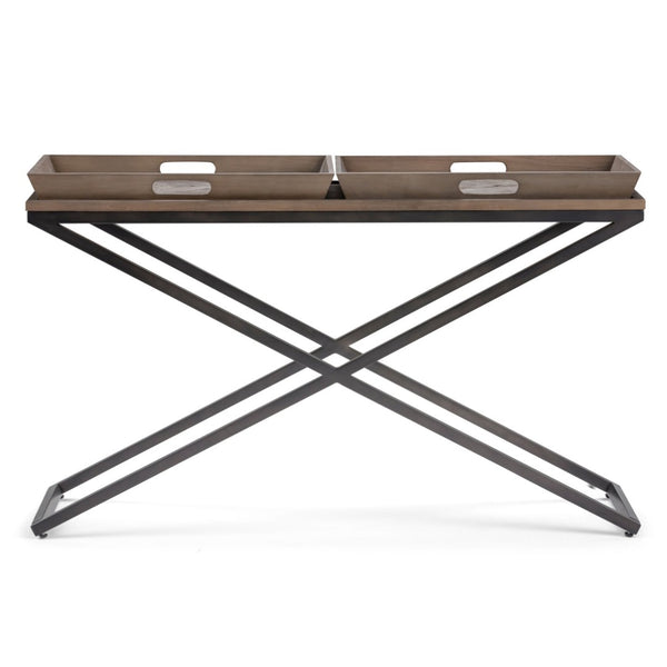 English Elm Damien Elm Wood Entryway Console Table with X-base and Removable Storage Trays B136P529282