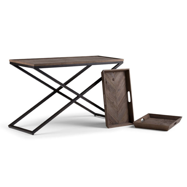 English Elm Damien Elm Wood Entryway Console Table with X-base and Removable Storage Trays B136P529282