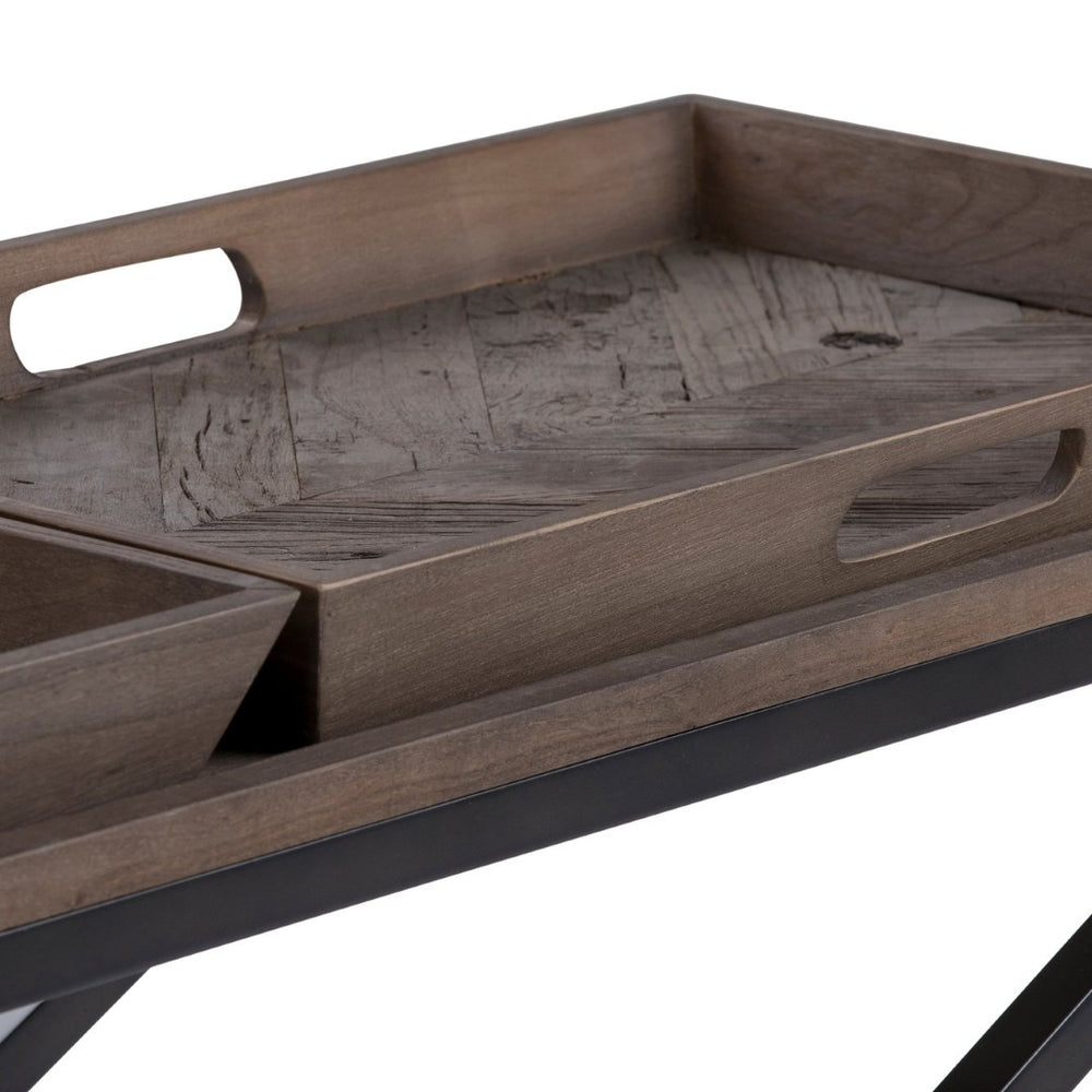 English Elm Damien Elm Wood Entryway Console Table with X-base and Removable Storage Trays B136P529282