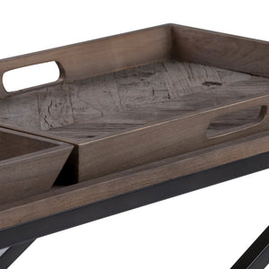 English Elm Damien Elm Wood Entryway Console Table with X-base and Removable Storage Trays B136P529282