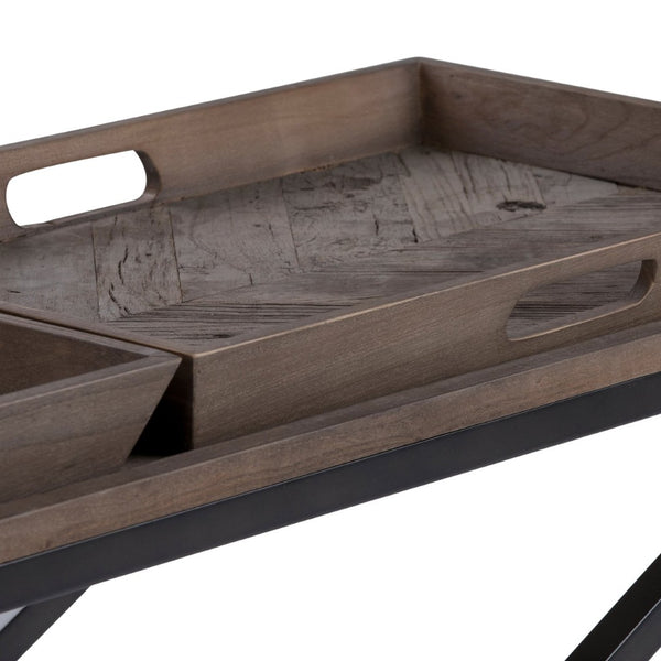 English Elm Damien Elm Wood Entryway Console Table with X-base and Removable Storage Trays B136P529282