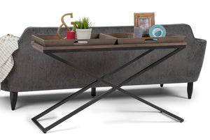 English Elm Damien Elm Wood Entryway Console Table with X-base and Removable Storage Trays B136P529282