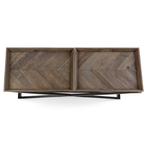 English Elm Damien Elm Wood Entryway Console Table with X-base and Removable Storage Trays B136P529282