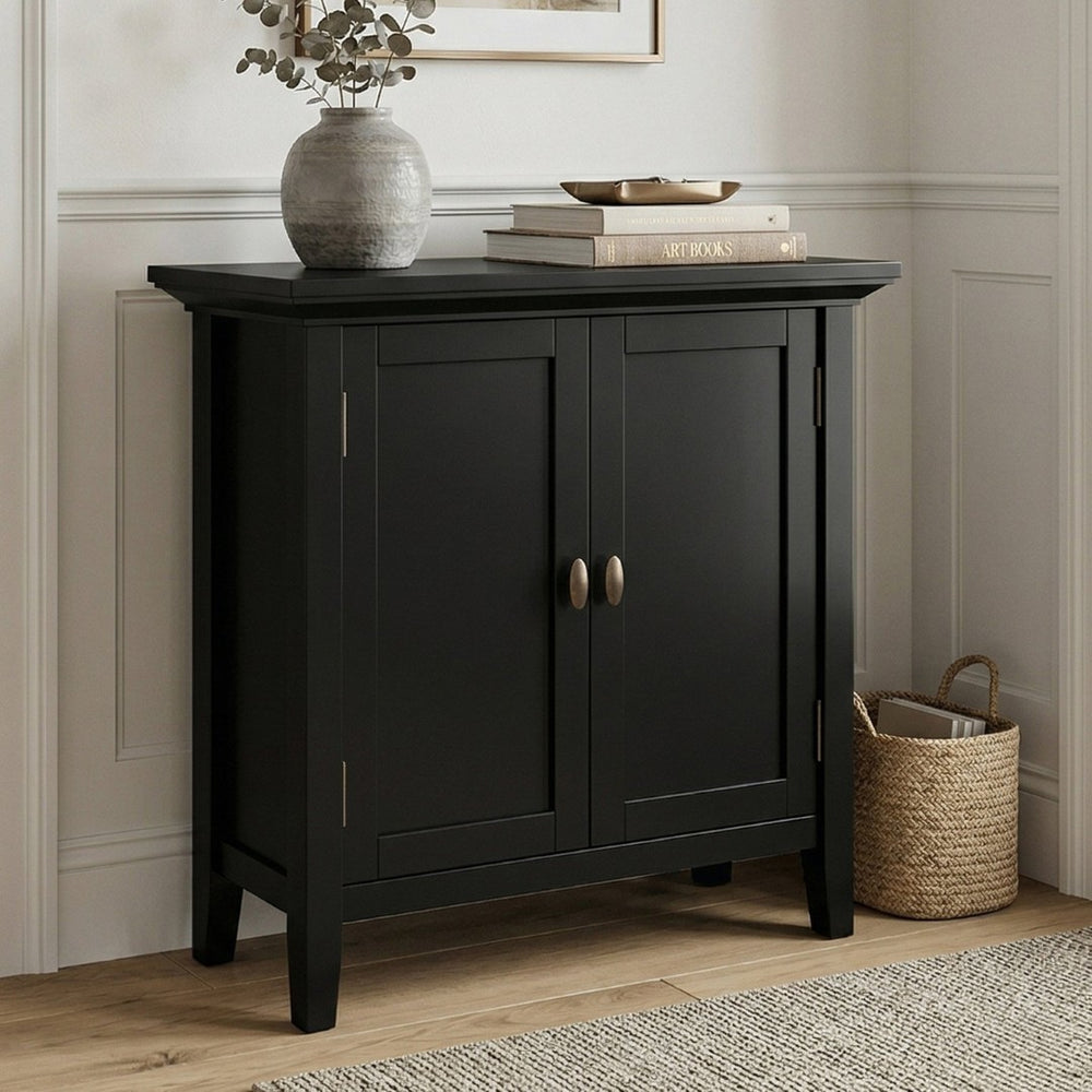 English Elm Redmond Shaker Style Black Pine Cabinet with Brass Hardware for Entryway or Living Room B136P529283