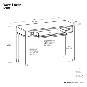English Elm Warm Shaker Style Solid Pine Writing Desk with Bronze Hardware for Home Office B136P537796