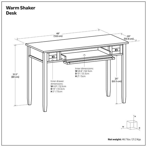 English Elm Warm Shaker Style Solid Pine Writing Desk with Bronze Hardware for Home Office B136P537796