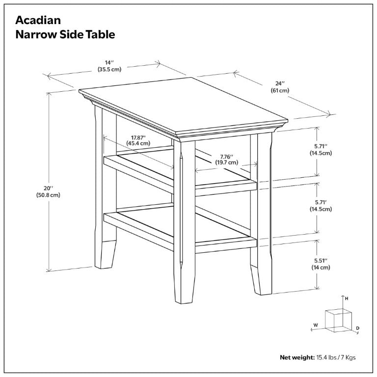English Elm Acadian Solid Pine Open Shelf Side Table Slim Farmhouse Design for Entryway or Bedroom B136P541107