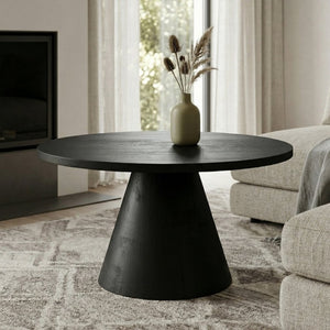 English Elm Winnie Solid Acacia Round Coffee Table Matte Black Pedestal Base for Modern Living B136P565521