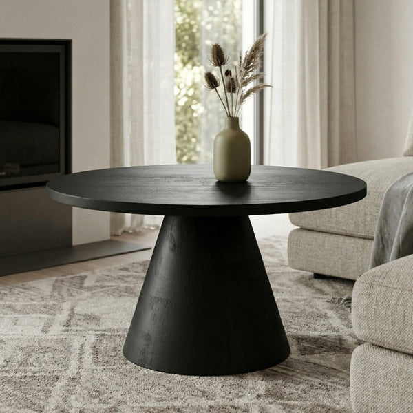 English Elm Winnie Solid Acacia Round Coffee Table Matte Black Pedestal Base for Modern Living B136P565521
