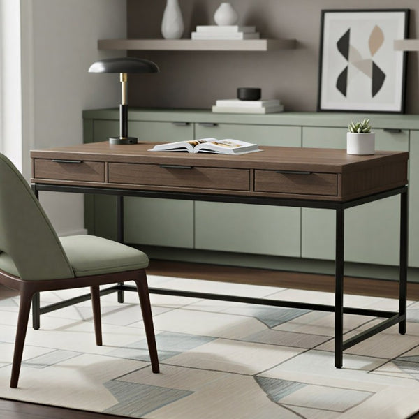 English Elm Sanford Solid Rubberwood Writing Desk with Iron Frame for Modern Home Office Use B136P565522