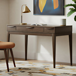 English Elm Wesley Mid-Century Solid Rubberwood Writing Desk with Drawers for Home Office B136P565523