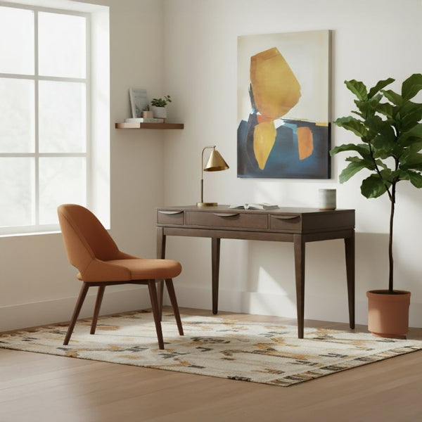 English Elm Wesley Mid-Century Solid Rubberwood Writing Desk with Drawers for Home Office B136P565523