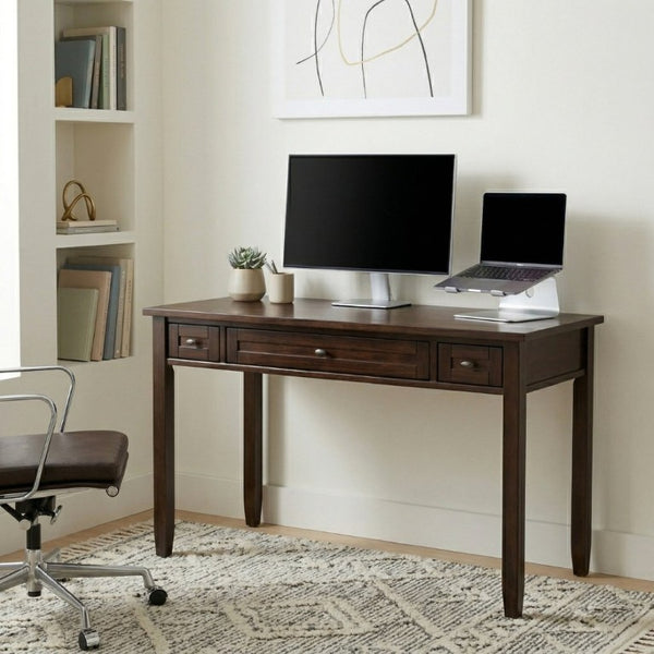 English Elm Warm Shaker Solid Wood Writing Desk with Keyboard Tray and Bronze Hardware B136P565524