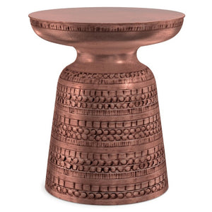 English Elm Toby Embossed Tribal Metal Bell Side Table Antique Copper Accent for Eclectic Rooms B136P565526