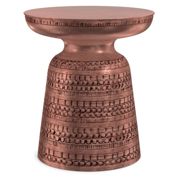 English Elm Toby Embossed Tribal Metal Bell Side Table Antique Copper Accent for Eclectic Rooms B136P565526