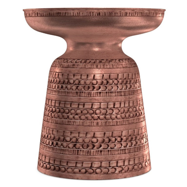 English Elm Toby Embossed Tribal Metal Bell Side Table Antique Copper Accent for Eclectic Rooms B136P565526