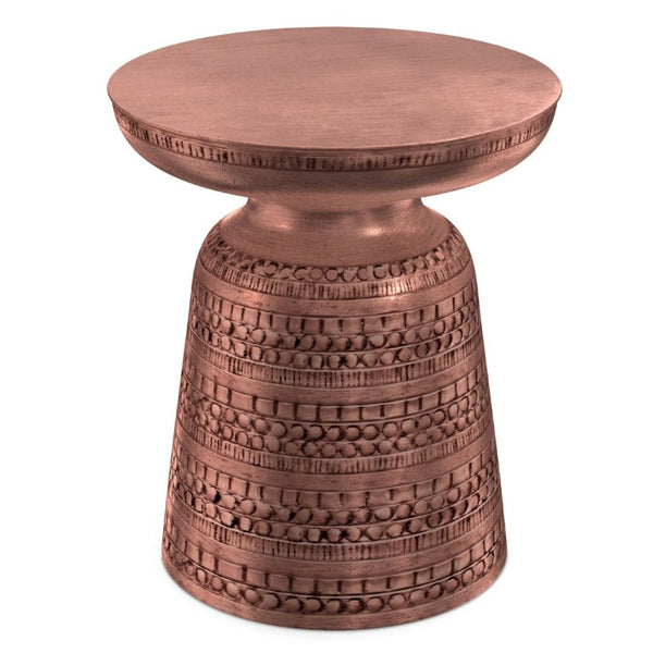 English Elm Toby Embossed Tribal Metal Bell Side Table Antique Copper Accent for Eclectic Rooms B136P565526