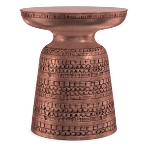 English Elm Toby Embossed Tribal Metal Bell Side Table Antique Copper Accent for Eclectic Rooms B136P565526