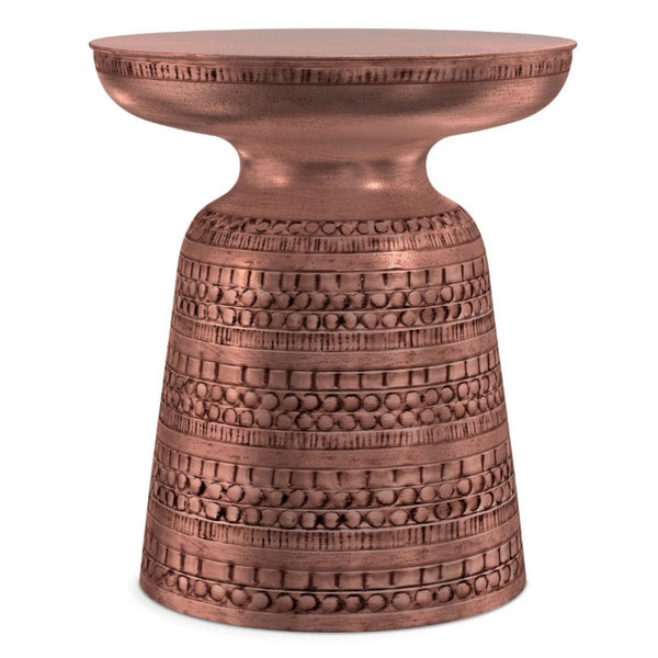 English Elm Toby Embossed Tribal Metal Bell Side Table Antique Copper Accent for Eclectic Rooms B136P565526