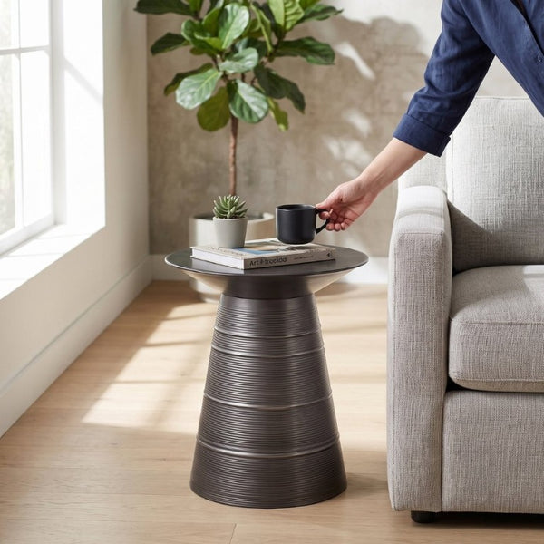 English Elm Sheridan Sculptural Metal Cone Side Table with Matte Black Finish for Modern Living B136P565527