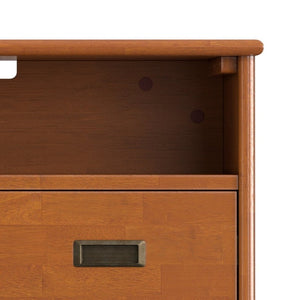 English Elm Draper Mid-Century Teak Brown Nightstand with Two Drawers and Open Cord Shelf B136P565528