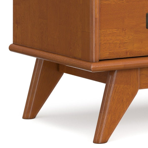 English Elm Draper Mid-Century Teak Brown Nightstand with Two Drawers and Open Cord Shelf B136P565528