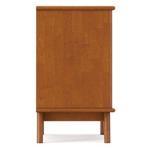 English Elm Draper Mid-Century Teak Brown Nightstand with Two Drawers and Open Cord Shelf B136P565528