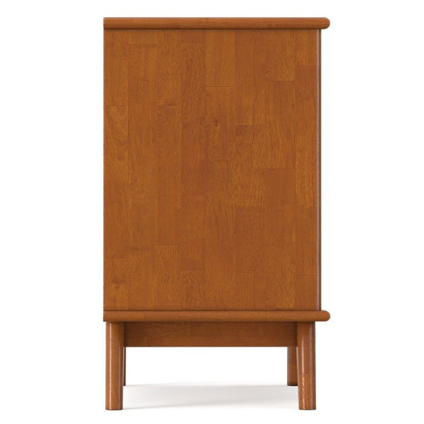 English Elm Draper Mid-Century Teak Brown Nightstand with Two Drawers and Open Cord Shelf B136P565528