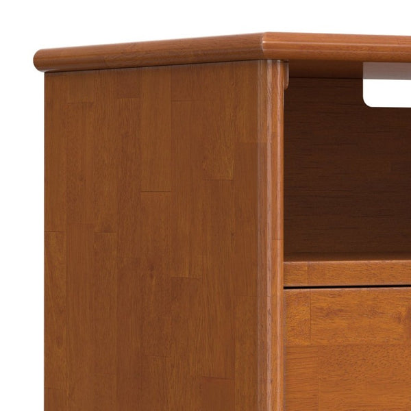 English Elm Draper Mid-Century Teak Brown Nightstand with Two Drawers and Open Cord Shelf B136P565528